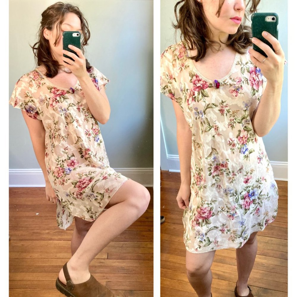 Vintage 90s Floral Slip Split Hem Mini Dress